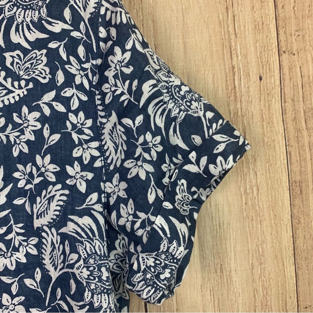 Sigrid Olsen Blue and White‎ Casual Button Down 100% Linen Shirt - Picture 4 of 7